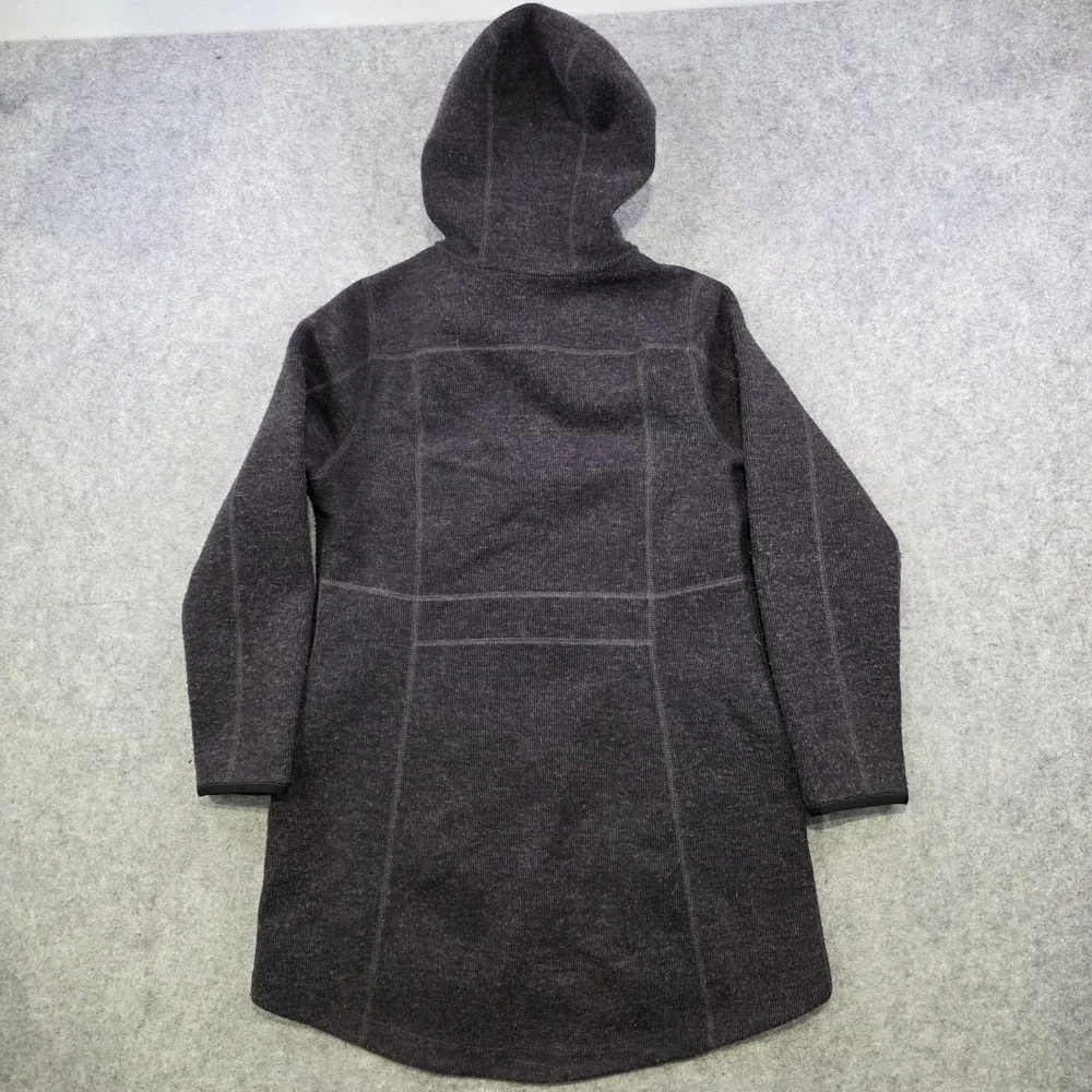 L.L.Bean Wooltek Coat Womens L Gray Wool Blend Fleece Hooded Full Zip Mid Length